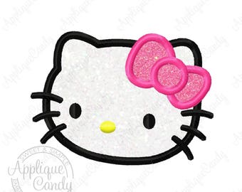 Kitty Applique Machine Embroidery Design File 4x4 5x7 6x10 hk cat bow Hello INSTANT DOWNLOAD