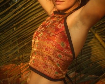Saree silk crop top, summer, festival fashion, boho style