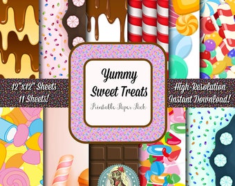 Sweet Treats Digital Paper Pack, Chocolate, Candy Cane, Sprinkles, Scrapbook Paper, Candy Party, Candy Shop, Candy Clipart, Candy Clip Art