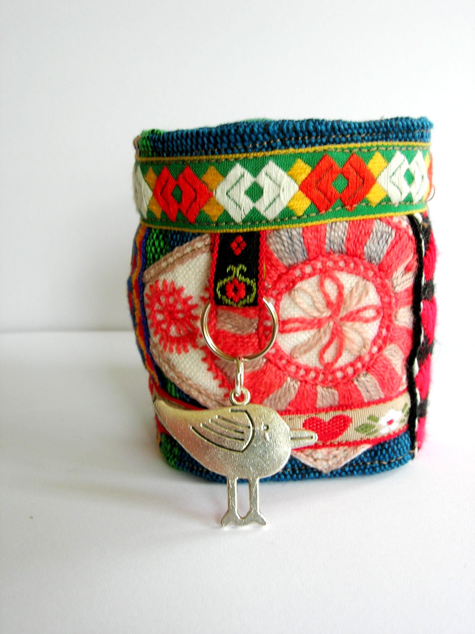 Fabric bracelet with embroidery. Cuff bracelet.