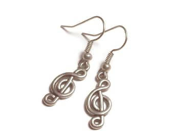 Musical Note Earrings / Music Note Jewelry / Silver Tone or Sterling Silver Your Choice / Music Lover Gifts Under 5