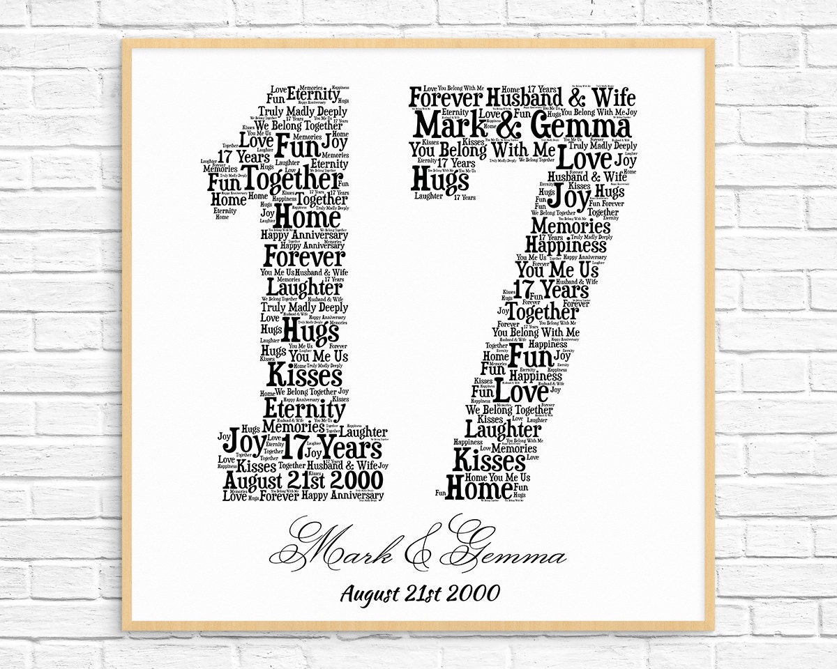 PERSONALIZED 17TH ANNIVERSARY Gift Word Art Printable Art