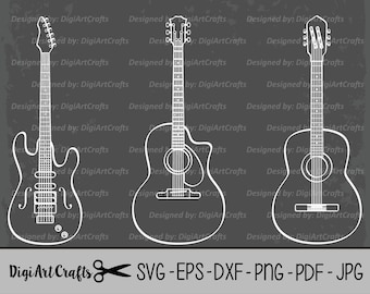 Guitar LAZER Cut Files / Electric Guitar clipart / DIY Guitar SVG cutting files / scrap booking / Acustic Guiter Outline / Commercial Use