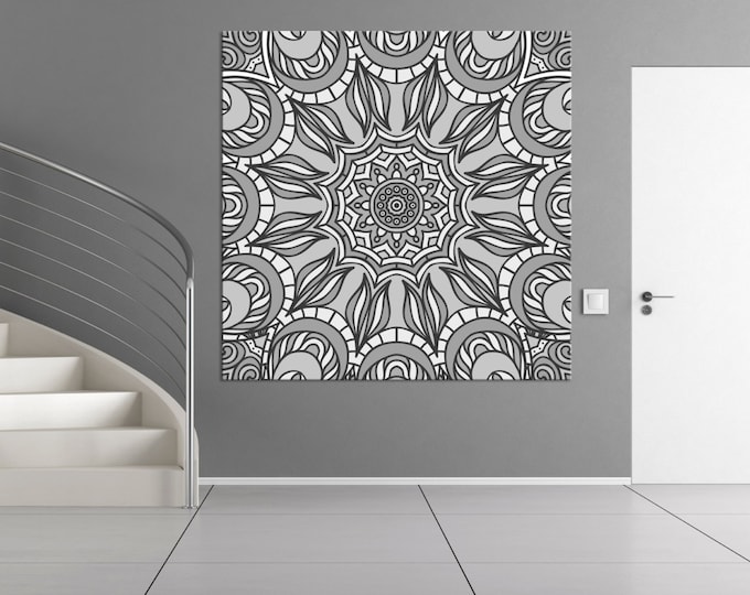 Grey mandala wall art canvas set panels home decor / grey mandala wall art canvas / print on canvas mandala/ grey mandala wall art print