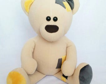 Teddy Bear, plush bear, teddy, black and yellow teddy,tan teddy,fleece teddy,teddie, bear toy, 20 inch bear, classic bear,non jointed bear