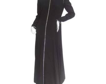 Geoffrey Beene Stunning Black Wool Crystal Trim Gown. 1970's.
