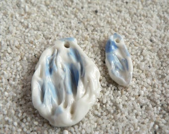 Porcelain Charms, Fresh Blue and White Ceramic Charms, Boho Artisan Beads