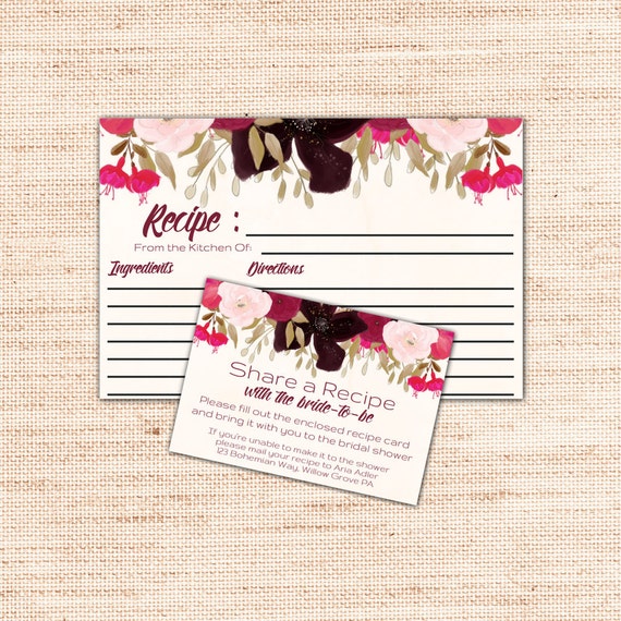 recipe card template bridal shower