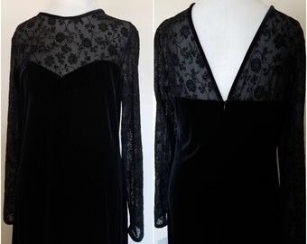 Vintage Black Prom Dress Velvet Gothic Dress Grunge Dress Witchy Dress Velvet Prom Dress