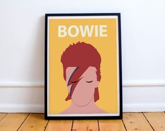 David Bowie / Ziggy Stardust Poster Print // Portrait, Retro Art, Colourful, Minimalist, Artist, Music, 70s 80s, British, Dorm Decor