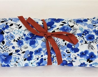 Blue Floral Polyester/Craft Supplies & Tools/ Fabric/ Floral Fabric/ Dress Making/ Doll Making/ Sewing/ Haberdashery