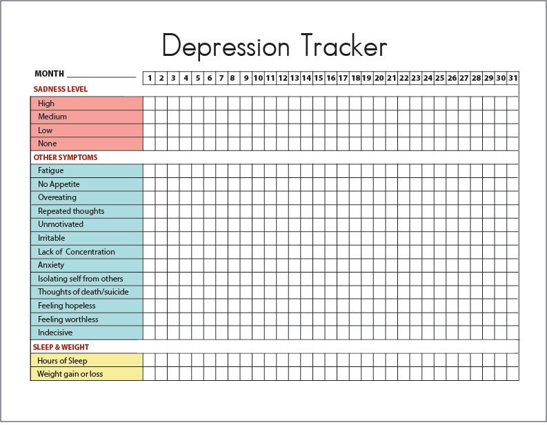 Depression Symptoms Tracker & Sleep and Weight Printable Diary