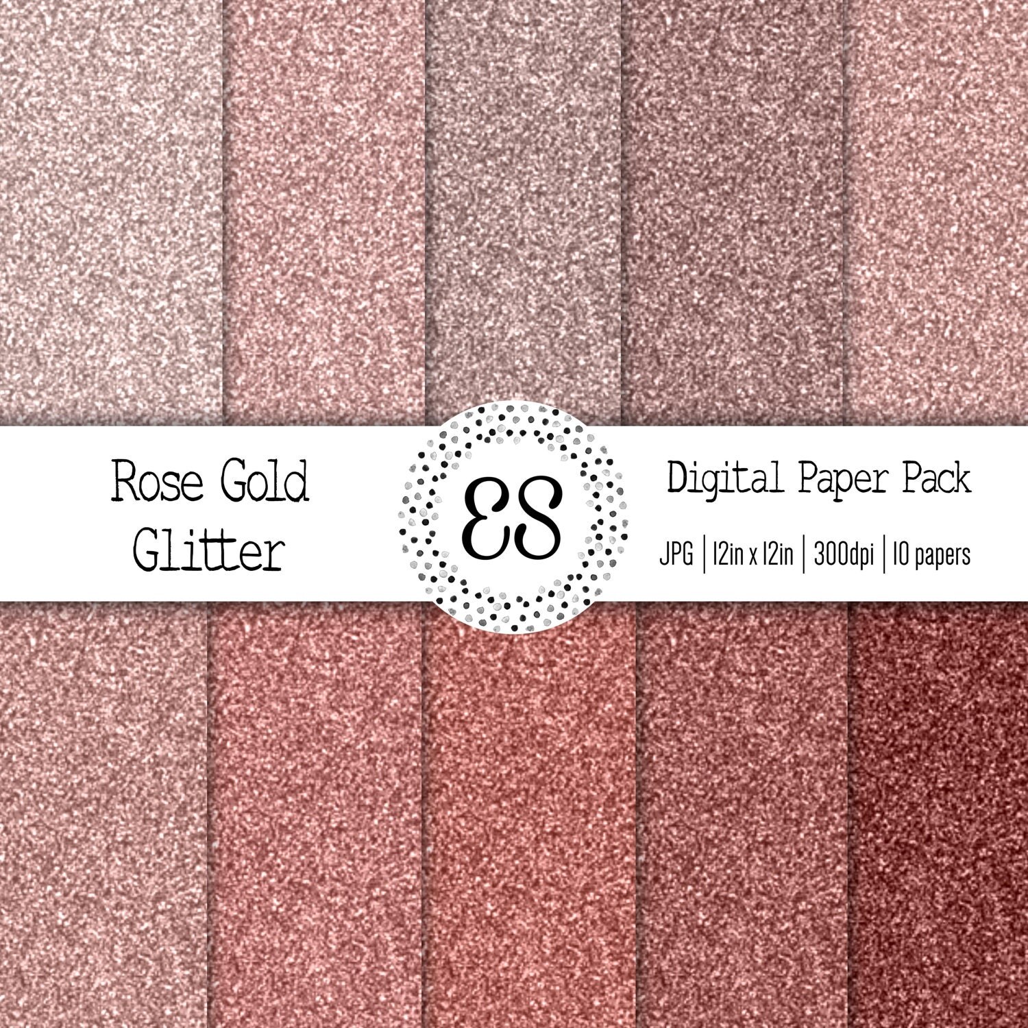 Rose Gold Glitter Digital Paper Pack Glitter Scrapbook Paper