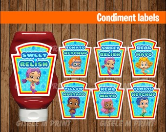 Bubble Guppies Condiments Label, Printable Bubble Guppies Condiments Label, Bubble Guppies party Condiments Label instant download