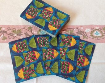 Vintage Deck of Playing Cards Colorful Fish