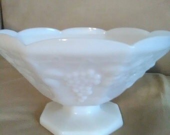 VINTAGE white MILK GLASS pedestal fruit bowl