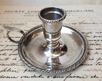 Silver bedchamber candle holder, bedroom candle holder, silver 800, vintage candle holder, silver candle holder, Italian silver