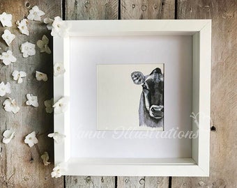 Watercolor Black-White Cow Art.