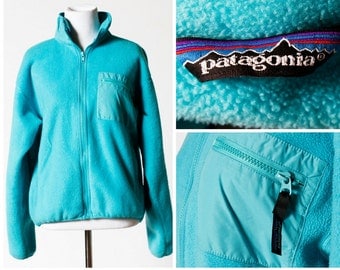 Women's Patagonia Fleece - 90's Vintage Retro Medium M Blue Turquoise Made in USA