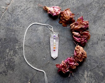 7 seven chakra rose quartz pendant pendentif collier necklace energy