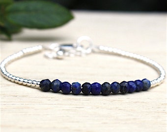 stones of lapis lazuli and 925 solid silver pearls gems bracelet