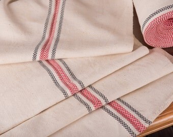 Grain sack fabric by the yard ,black red stripes, handloomed , benchcushion, upholstery projects ,Grain sack