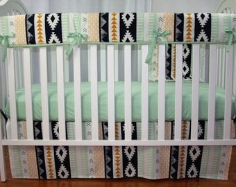 Crib Bedding Set- Arid Horizon In Mint 3 Piece Set