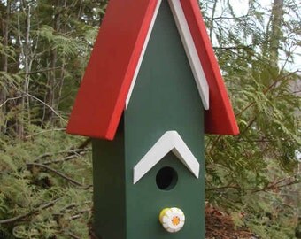 Red Roof Birdhouse, Wooden Birdhouse, Painted Birdhouse, Outdoor Birdhouse, Unique Birdhouse, Bird House