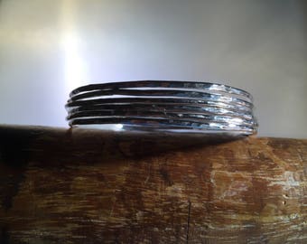 Sterling Silver Stacking Bangles x 6 With a Hammered Finish