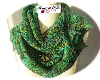 Young Broken Hearts - hand knitted lace shawl green tonals crescent soft airy lightweight handmade