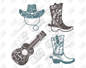 Cowgirl, Cowboy, Boots, Hat, Guitar, Gypsy Monogram, Brave Girl svg dxf eps jpeg cutting files die cut decal cricut silhouette