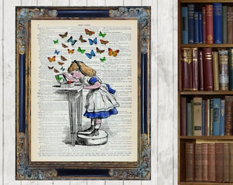 Alice in Wonderland jewellery box butterfly Vintage Dictionary Page Wall Art Print Picture Home Decor Original Artwork Framed and Mounted