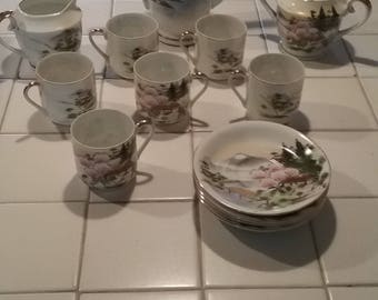 Vintage Kutani Tea Set Handpainted japanese lithophane