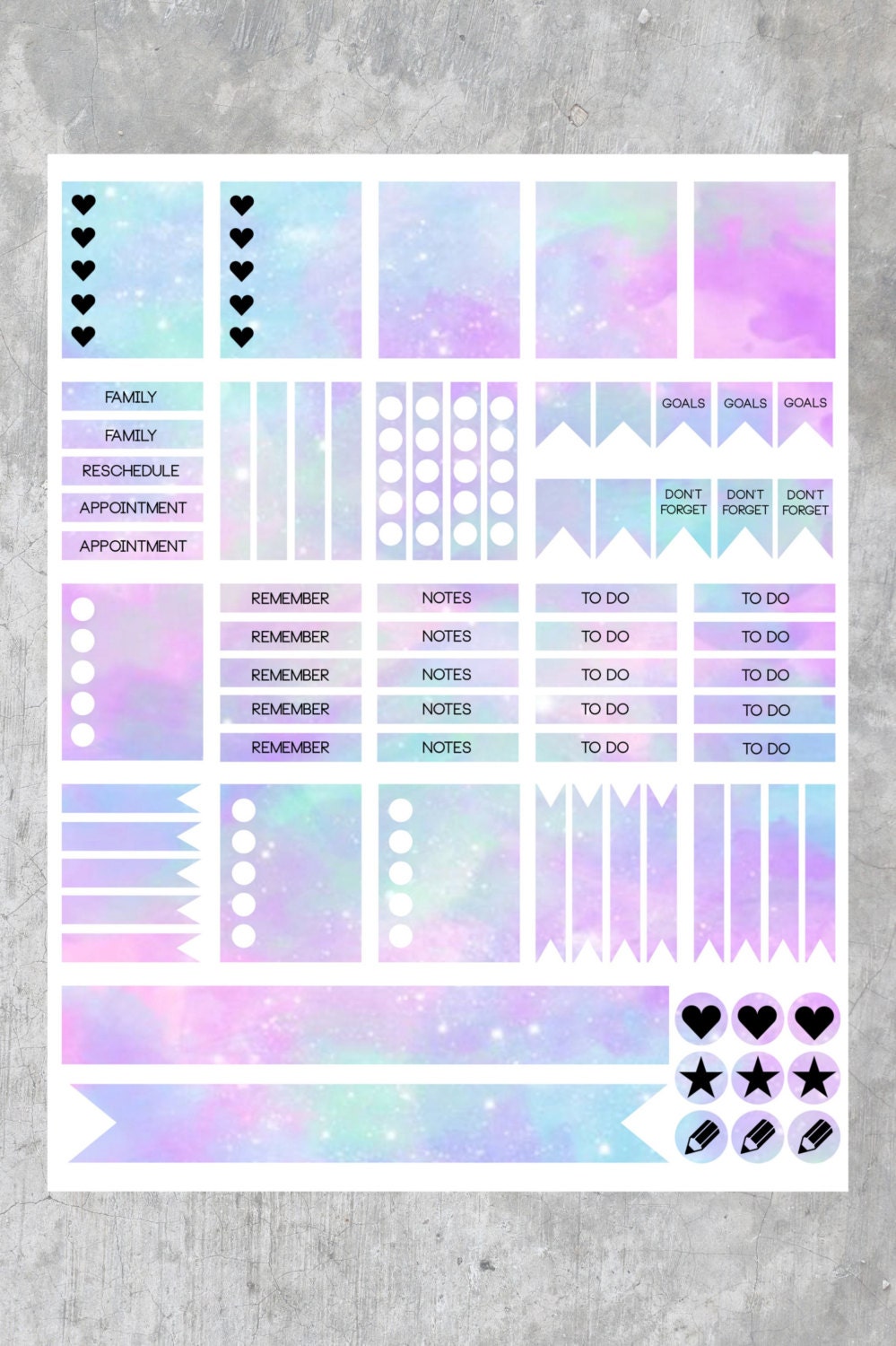 pastel mint purple clouds printable planner stickers instant