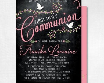 Girls 1st Holy Communion Invitations, Vintage 1st Holy Communion Invitations for Girls, Pink First Holy Communion Invites with Photo