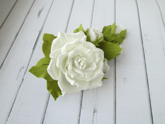 White Garden Rose Hair white rose hair clip formal flowers wedding side hair piece White Garden Rose Hair white rose hair clip formal flowers wedding side hair piece