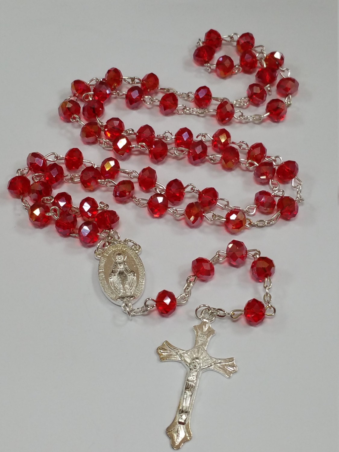 Red Glass Crystal Rosary Beads/ Prayer Beads/ Catholic Beads/