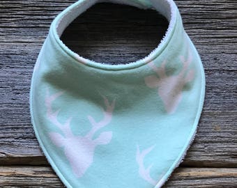 Bibdana, Bib, Cream Baby Bib, Baby Bib, Drool Catcher, Deer Head Bib, *** MINT BUCK HEADS ***