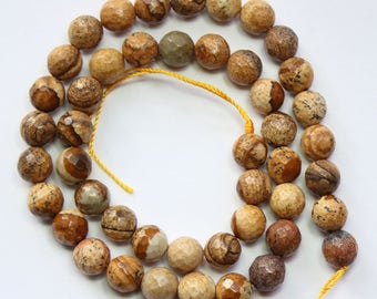 8mm Picture Jasper Faceted Rounds 15 inch Strand 46 Beads Stone Gemstone