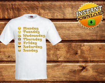 Emoji Iron on Transfer Shirt-Printable Personalized Emoji Birthday Shirt-Weekly Emoji T-Shirt -days of the week emoji shirt- Weekdays Emoji