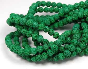 Two 15" strands Lava Rock Beads Spring Green 6mm, Two 15" strands
