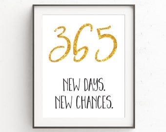 New Years Eve Decor, Wall Art Printable, New Years Decorations, Instant Download, Printable Quotes, 365 New Days New Chances