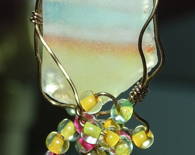 Beach jewelry women - Beaded -Gift for Wife - Boho - Wire Wrap Beach Scene Beach Glass -Lake Michigan - Beach