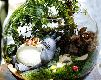 A set 5* Totoro Figurines , Girl Lay on Big Totoro , Miniature Ghibli Studio Mini Fairy Garden Supplies Succulent Terraium DIY Accessories