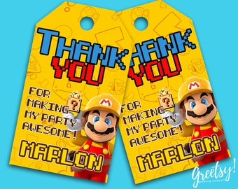 Super Mario Thank You Tags, Super Mario Birthday Favor Tags, Super Mario Party Tags, Super Mario Tags, Super Mario Printable Supplies, Mario