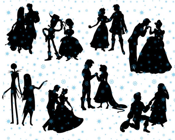 Silhouette Disney Couple set 3 SVG cutting ESP vector instant download ...