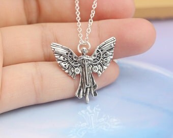 antique CLOCKWORK ANGEL PENDANT Mortal Instruments Infernal Devices City of Bones necklace C195N_S