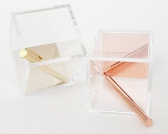 SALE - Acrylic Pen Holder // Office gift ideas // Desk organization // Gold // Rose Gold // Gifts for her