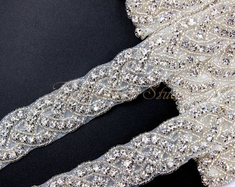 Crystal Clear Rhinestone Trim, Bridal Sash Trim, Wedding Belt Trim, Crystal Beaded Trim, 1 Yard / 36 inches, Bridal Accessories