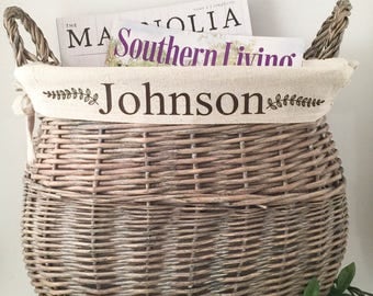 Wicker Storage Basket | Basket | Personalized Basket | Magazine holder | Personalized Gifts | Last Name | Home Decor | Gift | personal